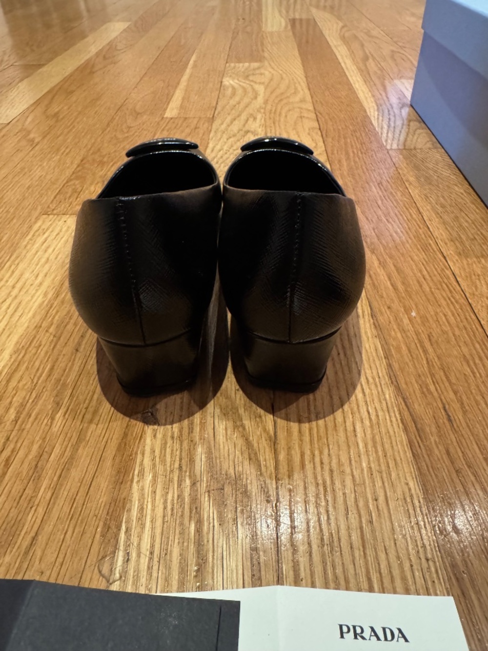 PRADA - Saffiano Leather - Triangle Logo Low Heel Pumps - Black - Picture 5 of 8